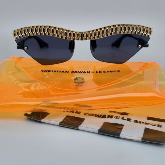 Christian Cowan Le Specs Watch Out Gold Black Frame Black Lens Sunglasses w Case main image 5